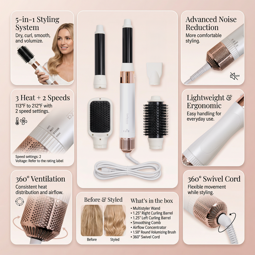 5 IN 1マルチスタイラー ドライヤー 5 in 1 Multistyler | Dry, Curl, Smooth + Volume | Bellezza