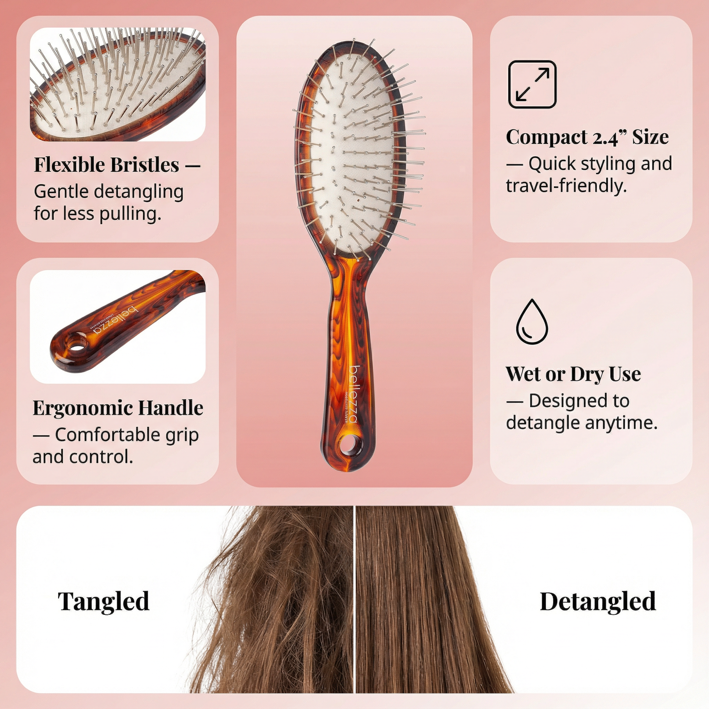 2.4” Detangling Brush | Compact Paddle Brush