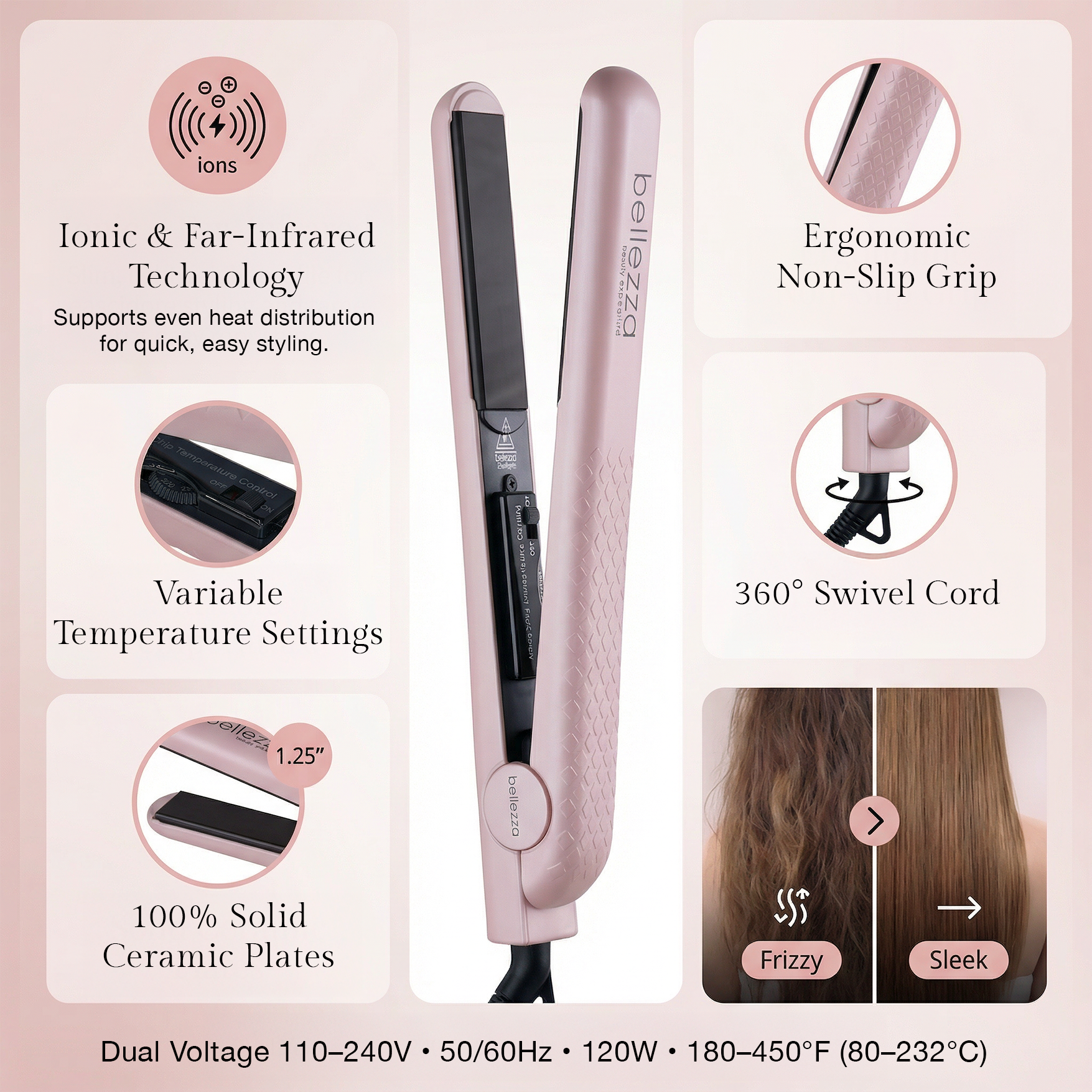 Lux Beauty | 1.25" Solid Ceramic Ionic & Far-Infrared Technology Flat Iron